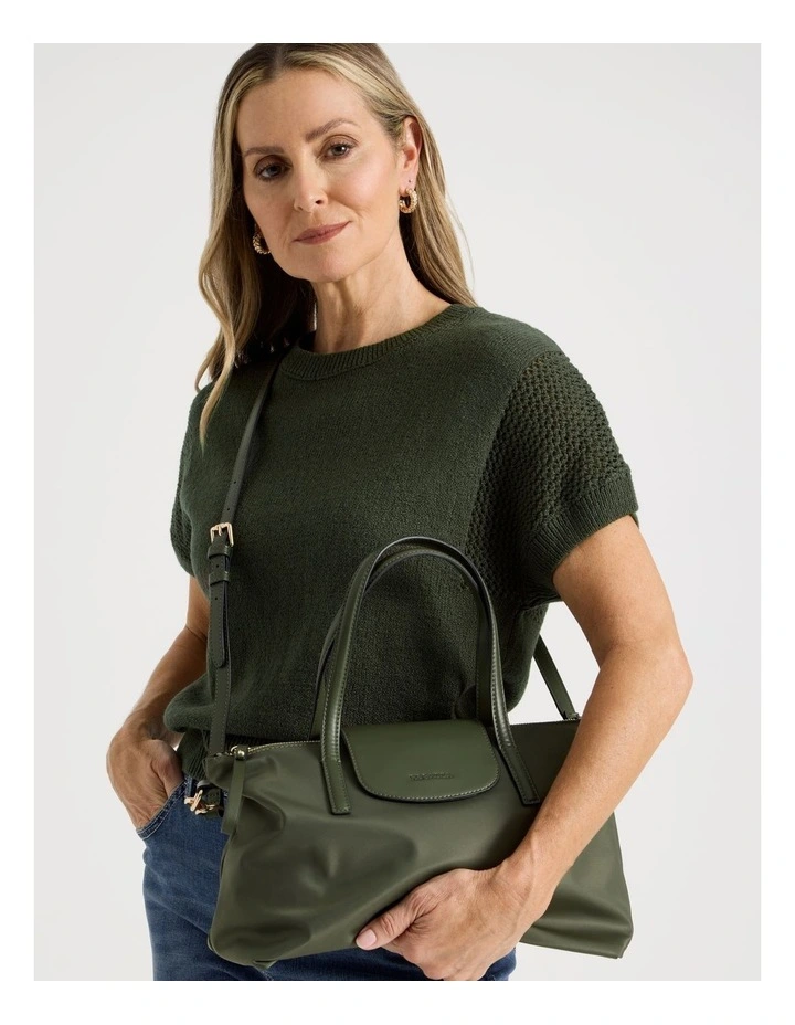 Extended Sleeve Knit Top With Fancy Knit Sleeves in Olive image 2