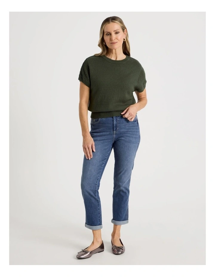Extended Sleeve Knit Top With Fancy Knit Sleeves in Olive image 4