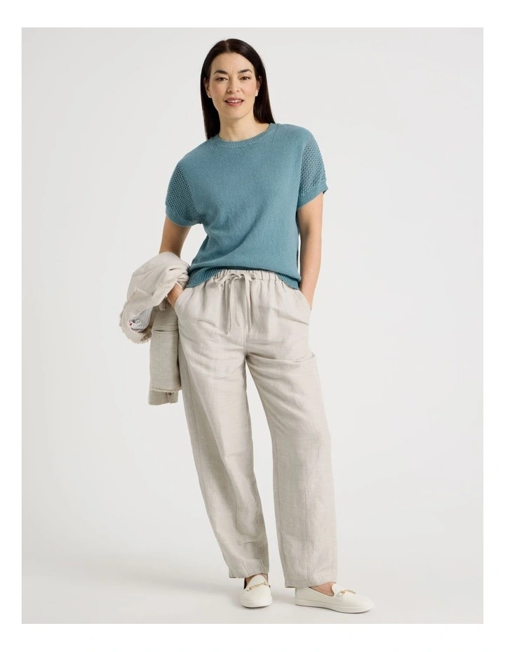 Extended Sleeve Knit Top With Fancy Knit Sleeves in Slate image 2
