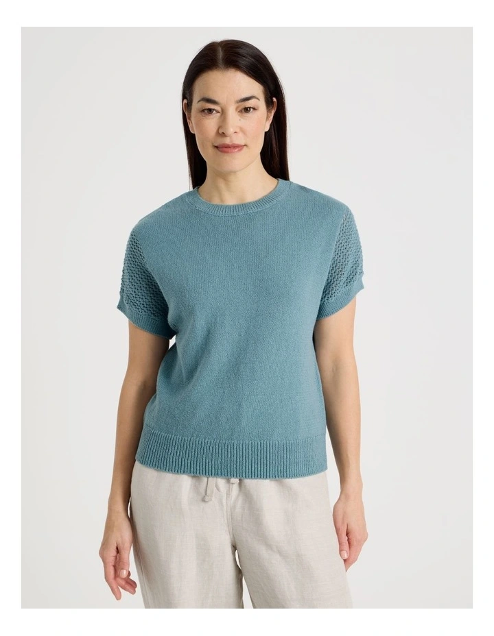 Extended Sleeve Knit Top With Fancy Knit Sleeves in Slate image 4