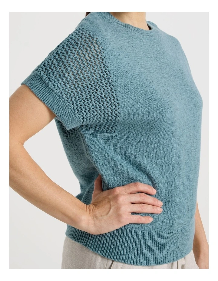 Extended Sleeve Knit Top With Fancy Knit Sleeves in Slate image 5