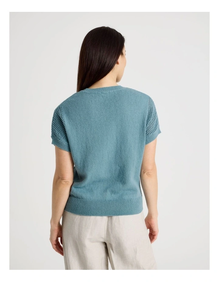 Extended Sleeve Knit Top With Fancy Knit Sleeves in Slate image 6