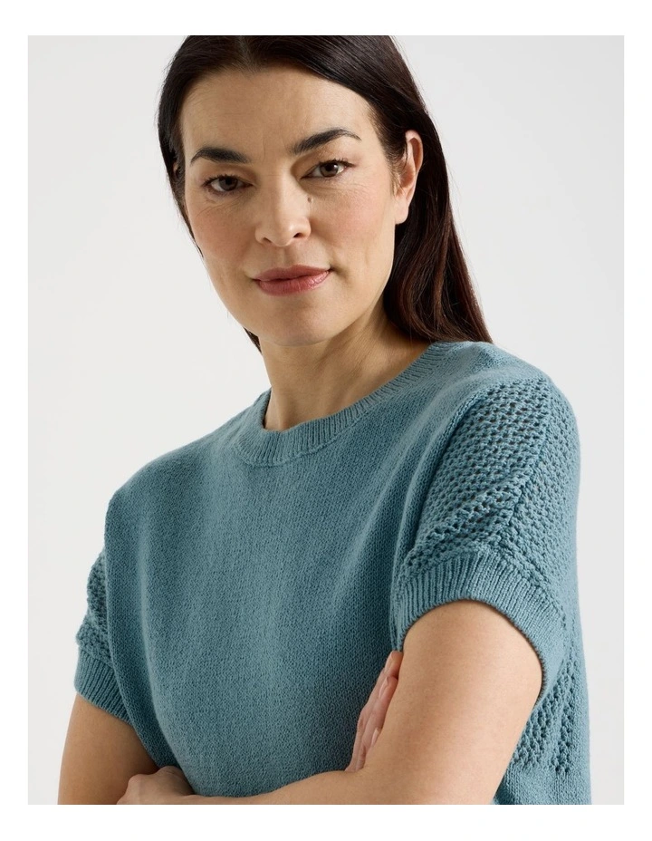 Extended Sleeve Knit Top With Fancy Knit Sleeves in Slate image 7