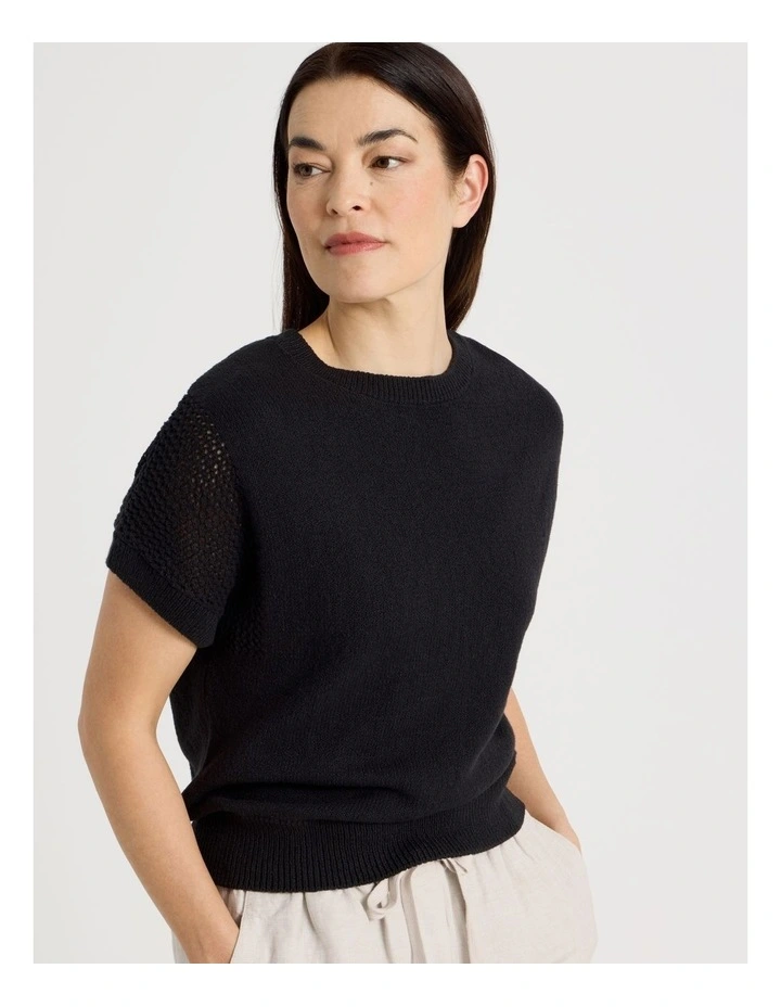 Extended Sleeve Knit Top With Fancy Knit Sleeves in Black image 4