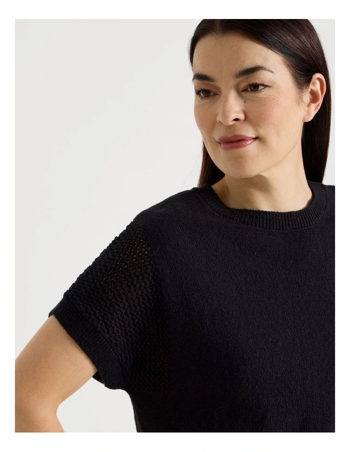 Extended Sleeve Knit Top With Fancy Knit Sleeves in Black image 5