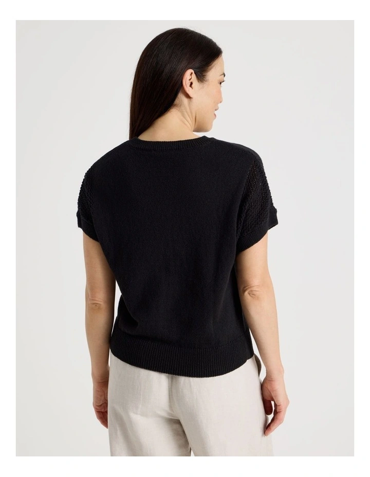 Extended Sleeve Knit Top With Fancy Knit Sleeves in Black image 6