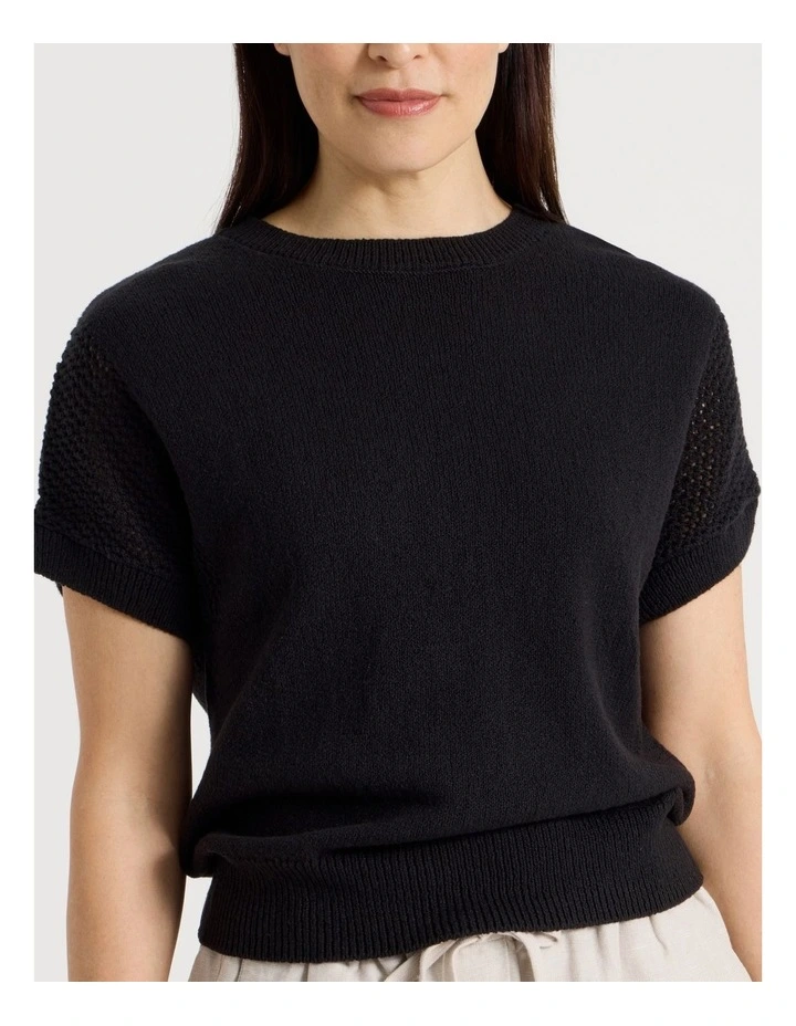 Extended Sleeve Knit Top With Fancy Knit Sleeves in Black image 7