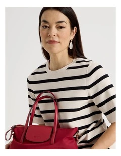 Short Sleeve Stripe Knitted Top In Neutral/Black Stripe