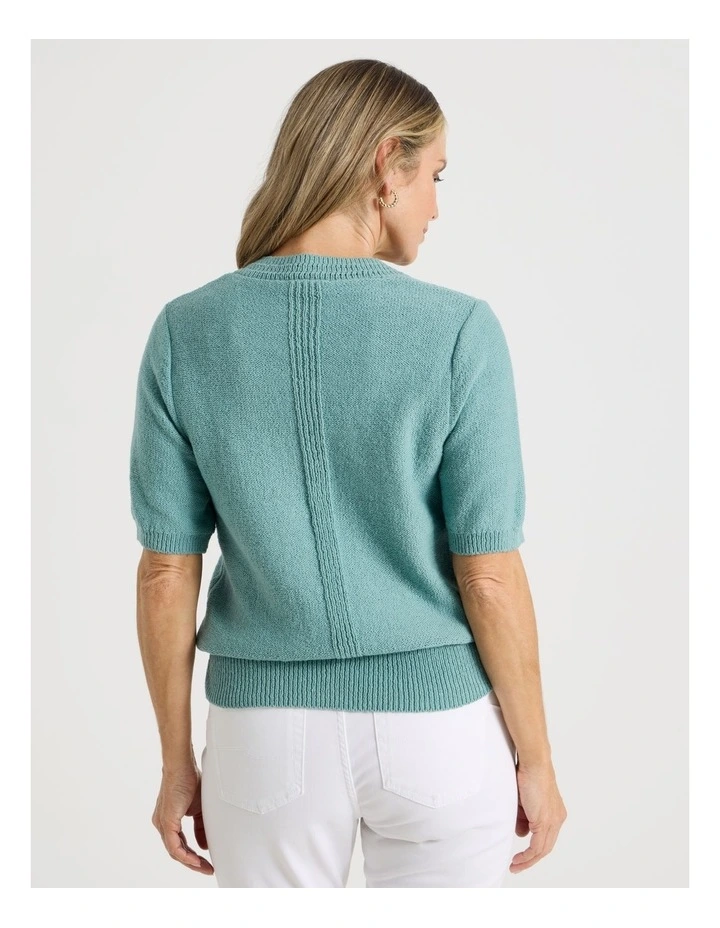 Short Sleeve V Neck Knitted Top With Fancy Neckband in Slate image 6