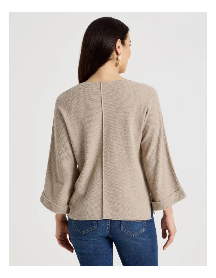V Neck Long Sleeve Jumper With Fold Back Cuff in Neutral image 6