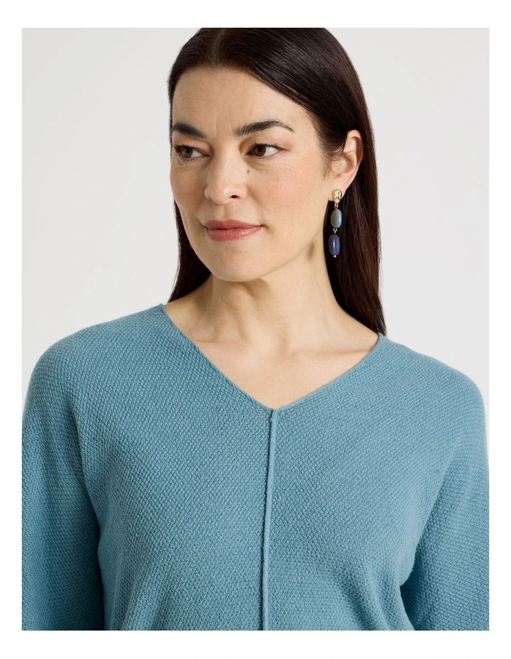 V Neck Long Sleeve Jumper With Fold Back Cuff in Blue image 7