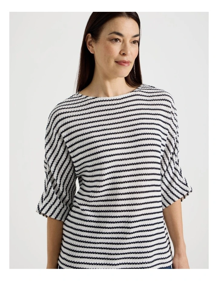 Fancy Knit 3/4 Sleeve Magyar Tee in Ivory/Navy Stripe image 3