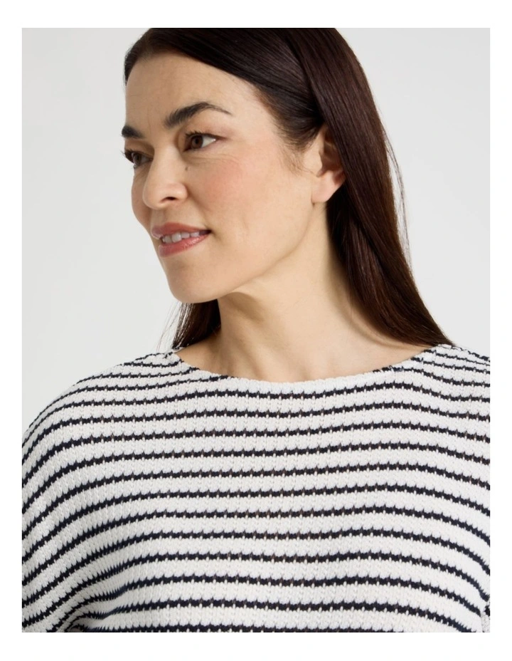 Fancy Knit 3/4 Sleeve Magyar Tee in Ivory/Navy Stripe image 5