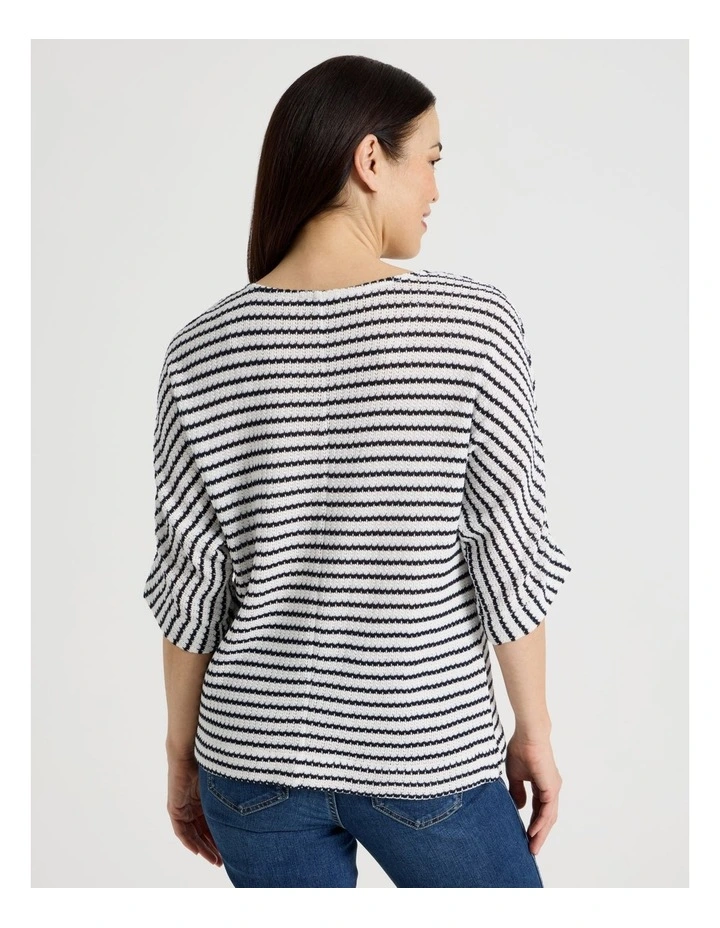 Fancy Knit 3/4 Sleeve Magyar Tee in Ivory/Navy Stripe image 6