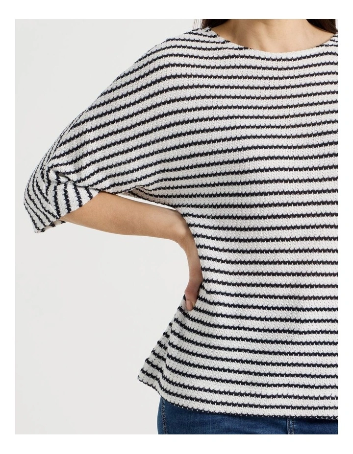 Fancy Knit 3/4 Sleeve Magyar Tee in Ivory/Navy Stripe image 7