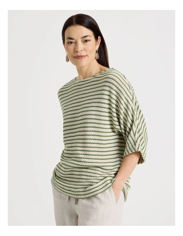 Fancy Knit 3/4 Sleeve Magyar Tee in Olive/Neutral Stripe image 1