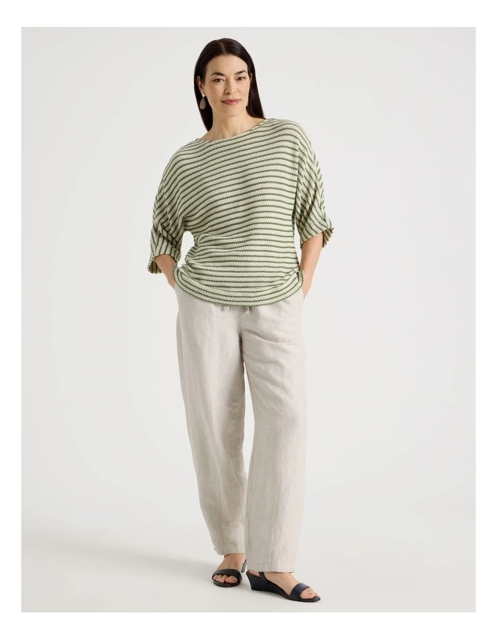 Fancy Knit 3/4 Sleeve Magyar Tee in Olive/Neutral Stripe image 2