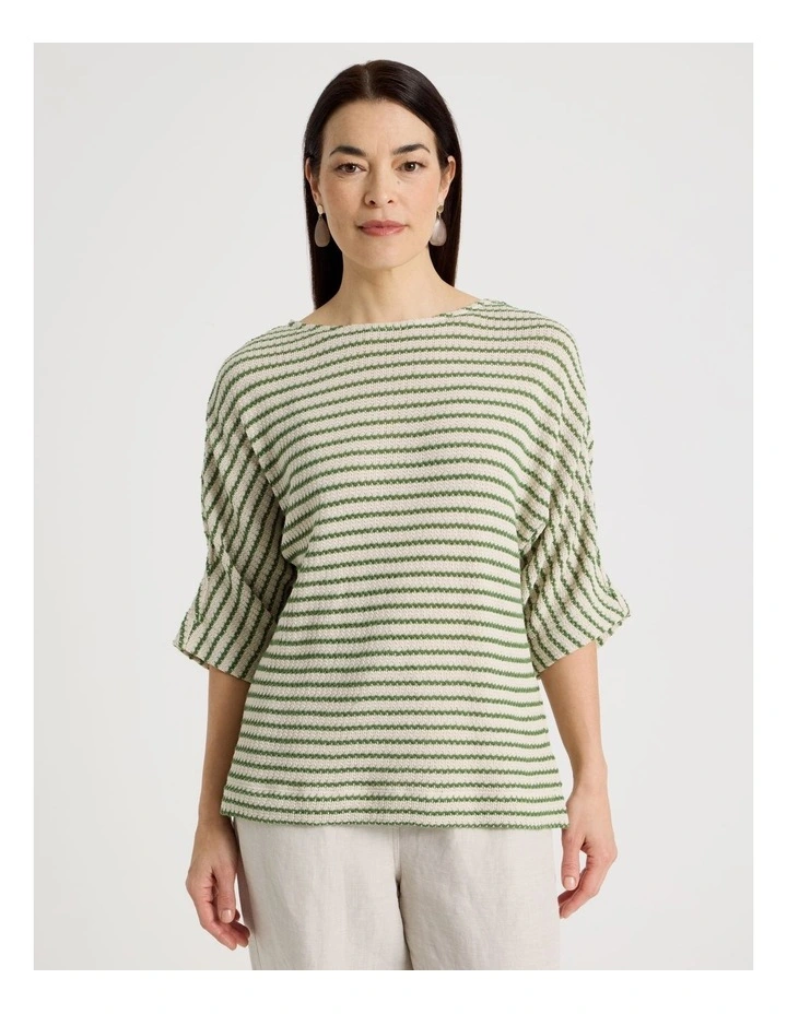 Fancy Knit 3/4 Sleeve Magyar Tee in Olive/Neutral Stripe image 3