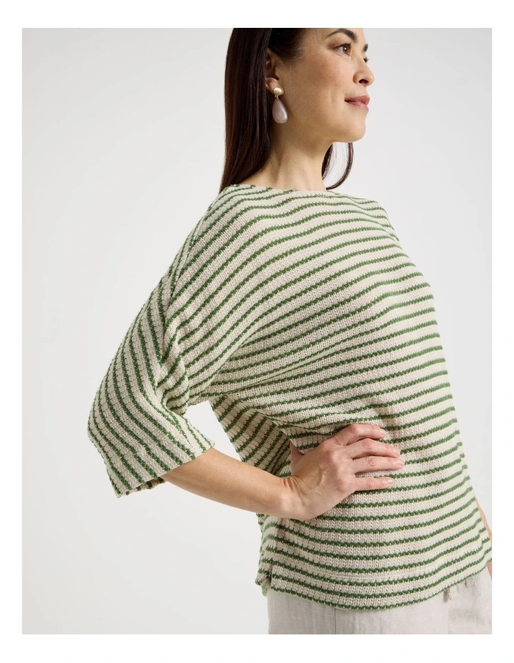 Fancy Knit 3/4 Sleeve Magyar Tee in Olive/Neutral Stripe image 4