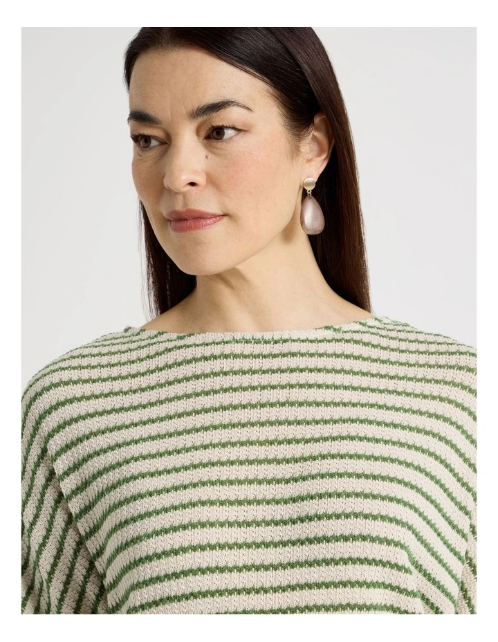 Fancy Knit 3/4 Sleeve Magyar Tee in Olive/Neutral Stripe image 5