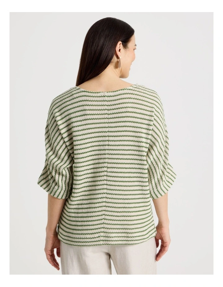 Fancy Knit 3/4 Sleeve Magyar Tee in Olive/Neutral Stripe image 6