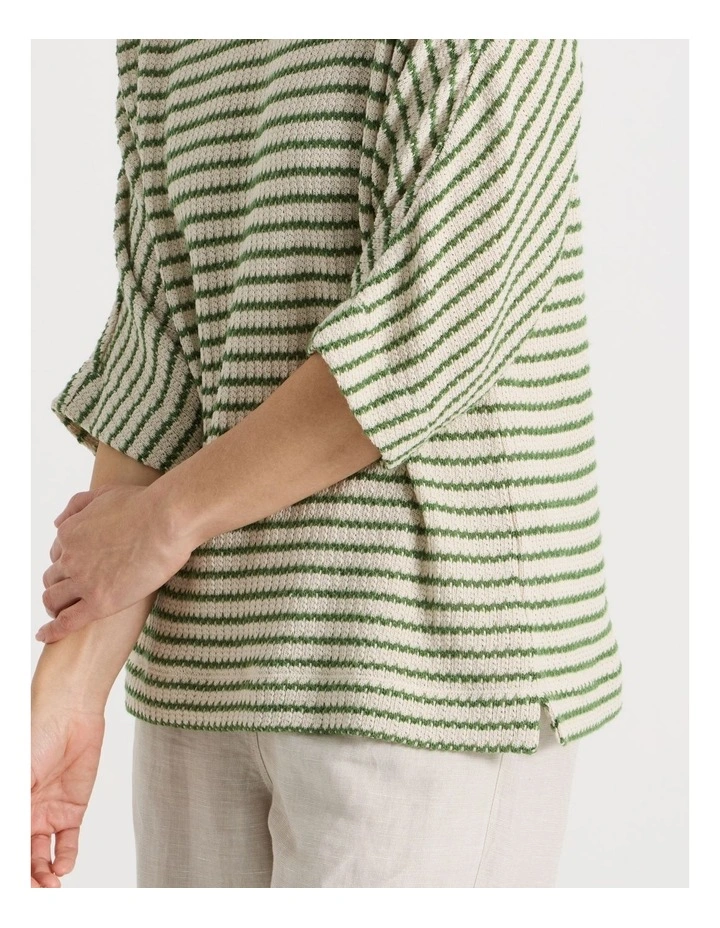 Fancy Knit 3/4 Sleeve Magyar Tee in Olive/Neutral Stripe image 7