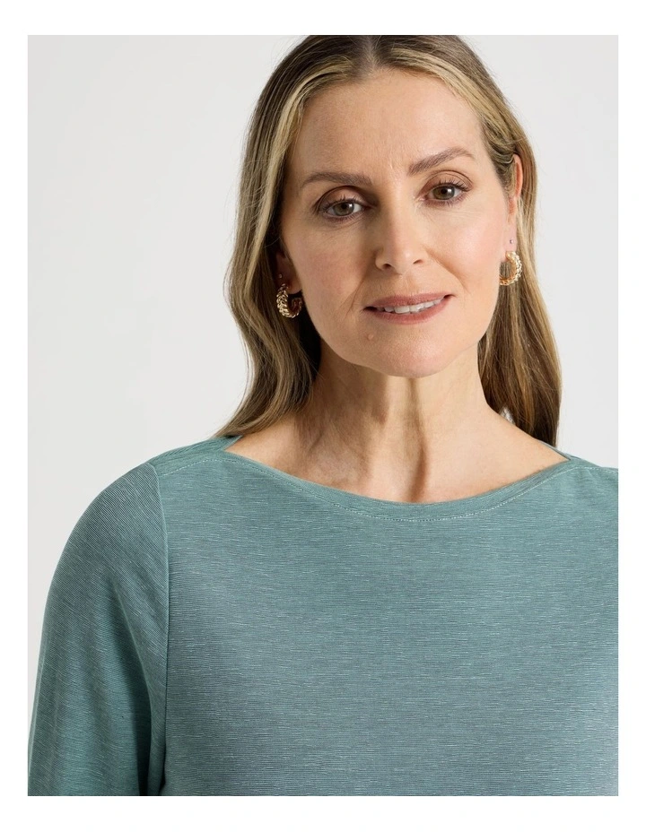 3/4 Sleeve Boat Neck Tee in Blue Texture image 2