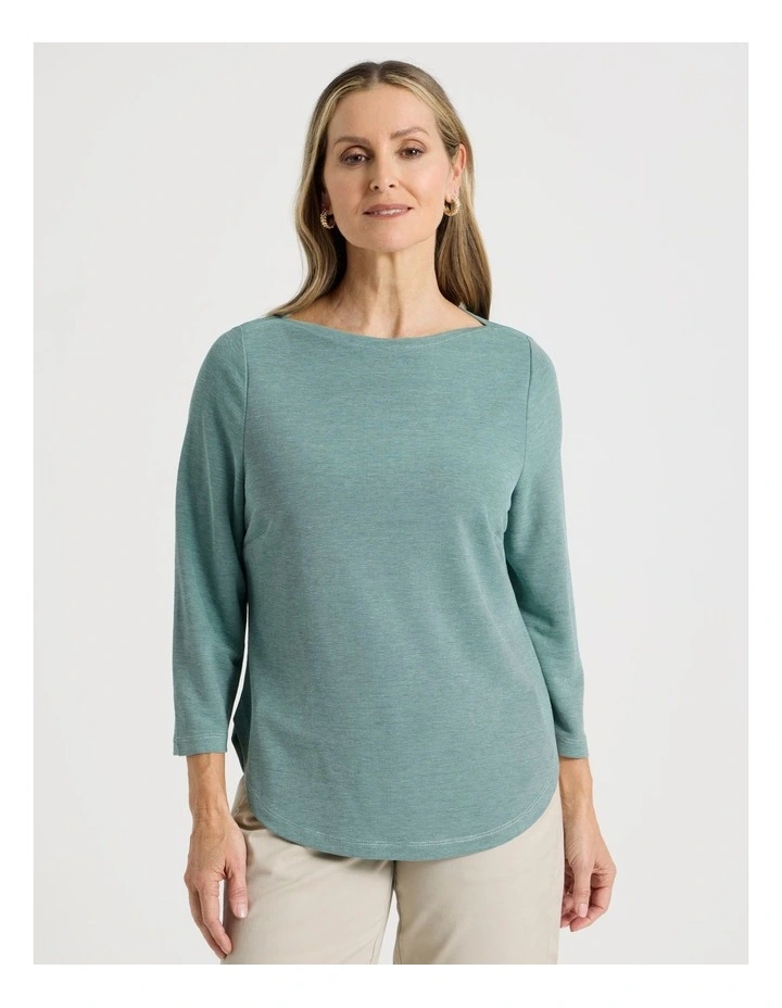 3/4 Sleeve Boat Neck Tee in Blue Texture image 3