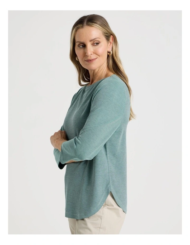 3/4 Sleeve Boat Neck Tee in Blue Texture image 4
