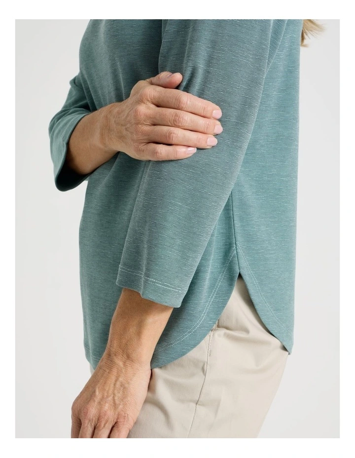 3/4 Sleeve Boat Neck Tee in Blue Texture image 5