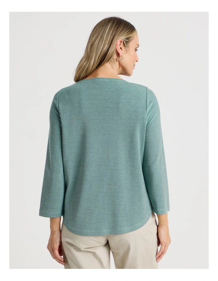 3/4 Sleeve Boat Neck Tee in Blue Texture image 6
