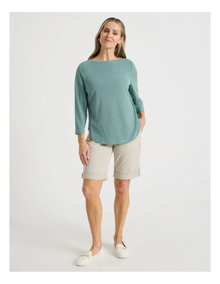 3/4 Sleeve Boat Neck Tee in Blue Texture image 7