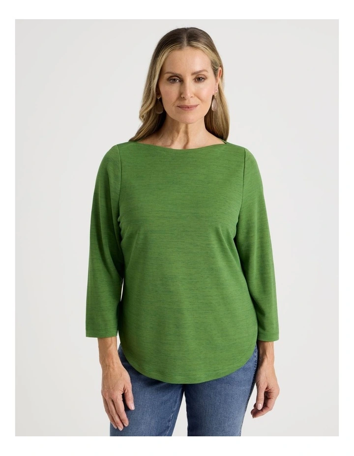3/4 Sleeve Boat Neck Tee in Green Texture image 1