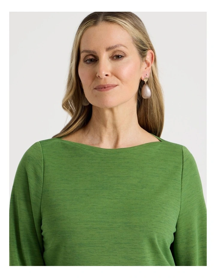 3/4 Sleeve Boat Neck Tee in Green Texture image 2
