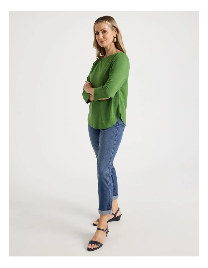 3/4 Sleeve Boat Neck Tee in Green Texture image 3