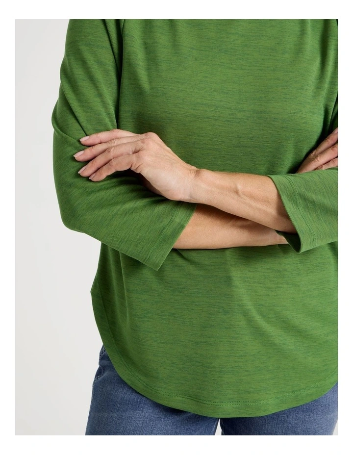 3/4 Sleeve Boat Neck Tee in Green Texture image 4