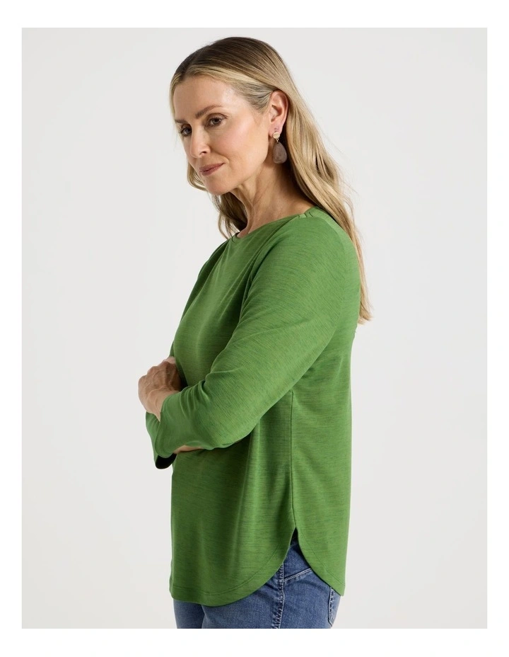 3/4 Sleeve Boat Neck Tee in Green Texture image 5