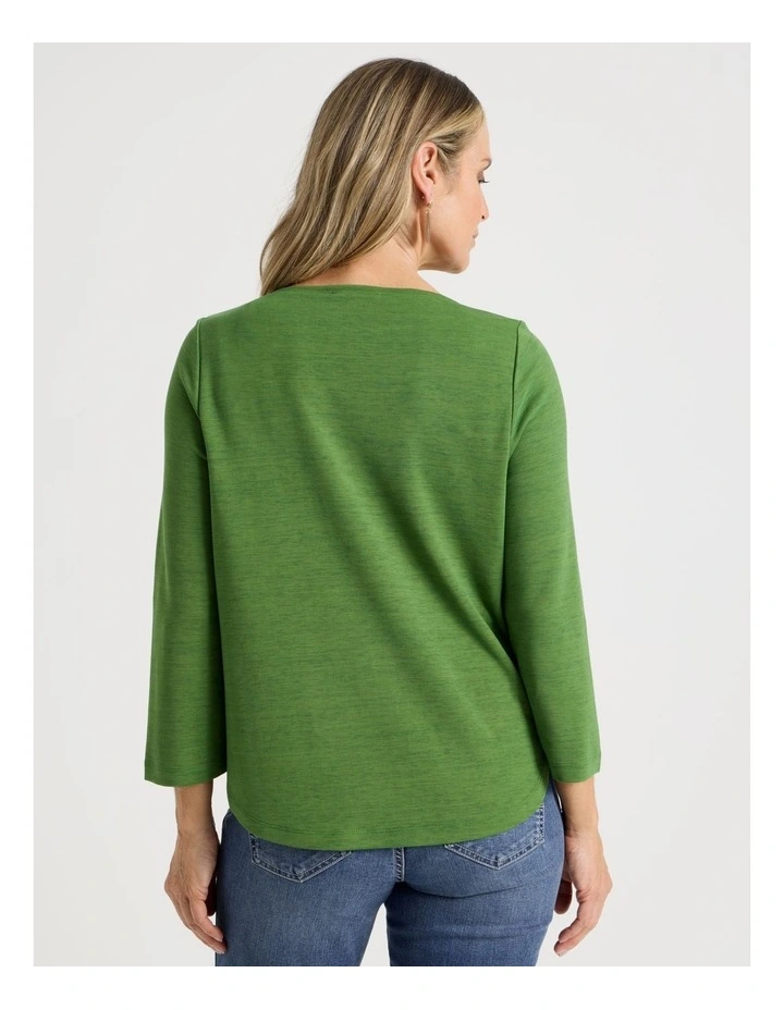 3/4 Sleeve Boat Neck Tee in Green Texture image 6