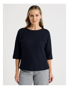 Fancy Knit 3/4 Sleeve Magyar Tee in Navy