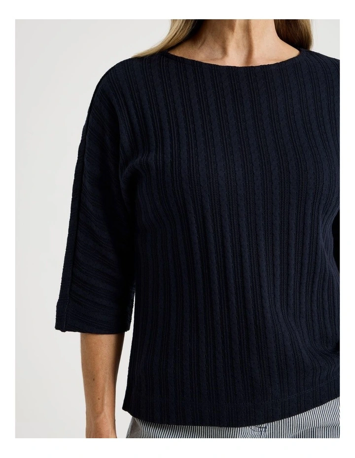 Fancy Knit 3/4 Sleeve Magyar Tee in Navy image 2
