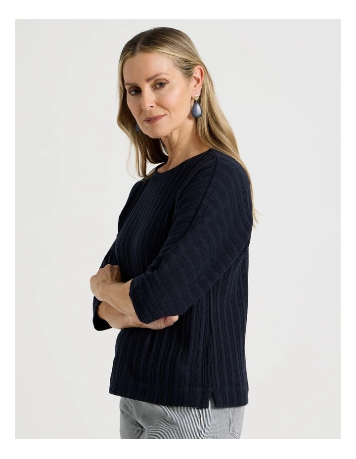 Fancy Knit 3/4 Sleeve Magyar Tee in Navy image 3