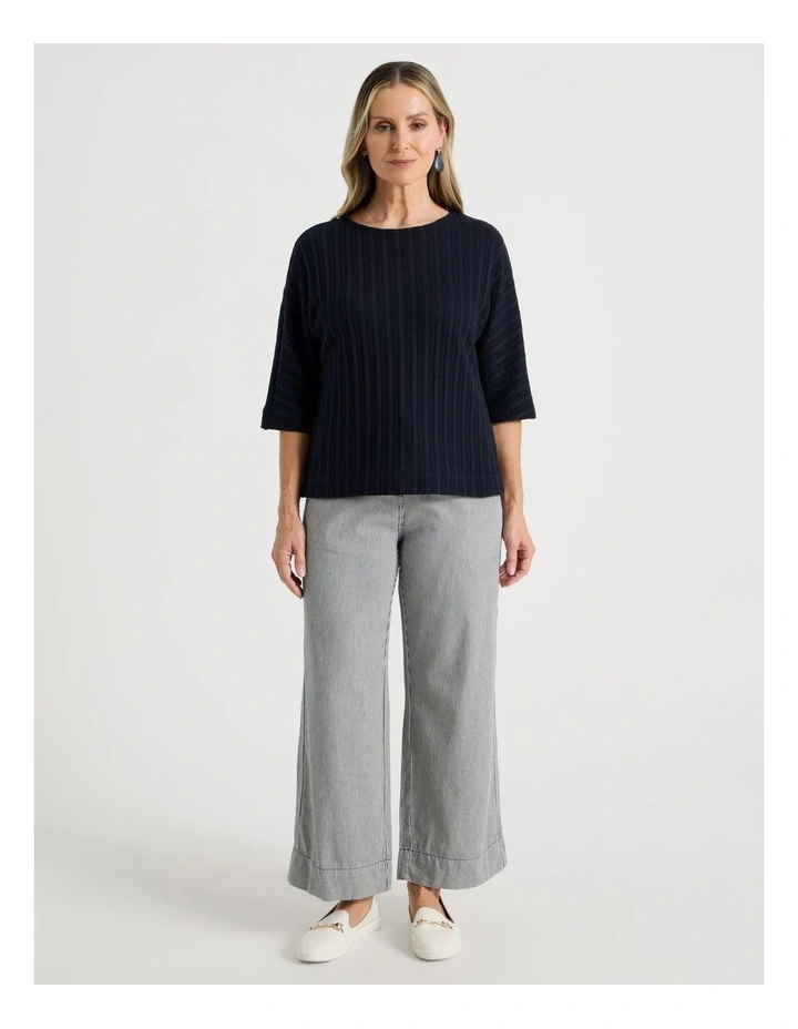 Fancy Knit 3/4 Sleeve Magyar Tee in Navy image 4