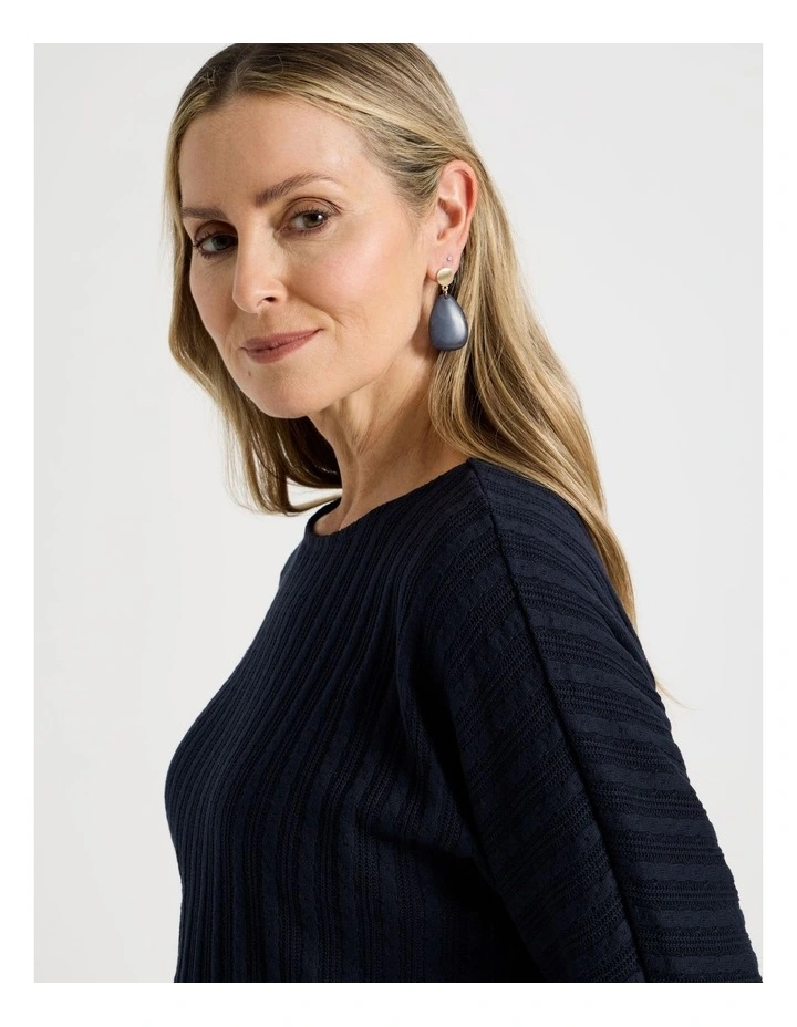 Fancy Knit 3/4 Sleeve Magyar Tee in Navy image 5