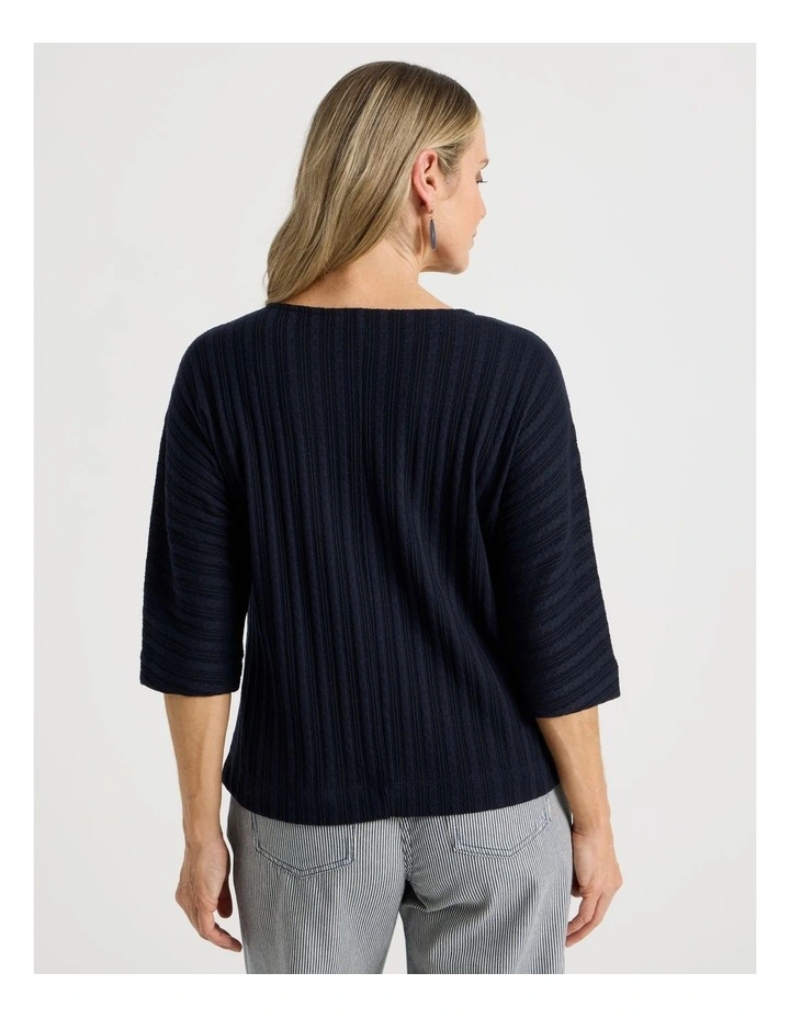 Fancy Knit 3/4 Sleeve Magyar Tee in Navy image 6
