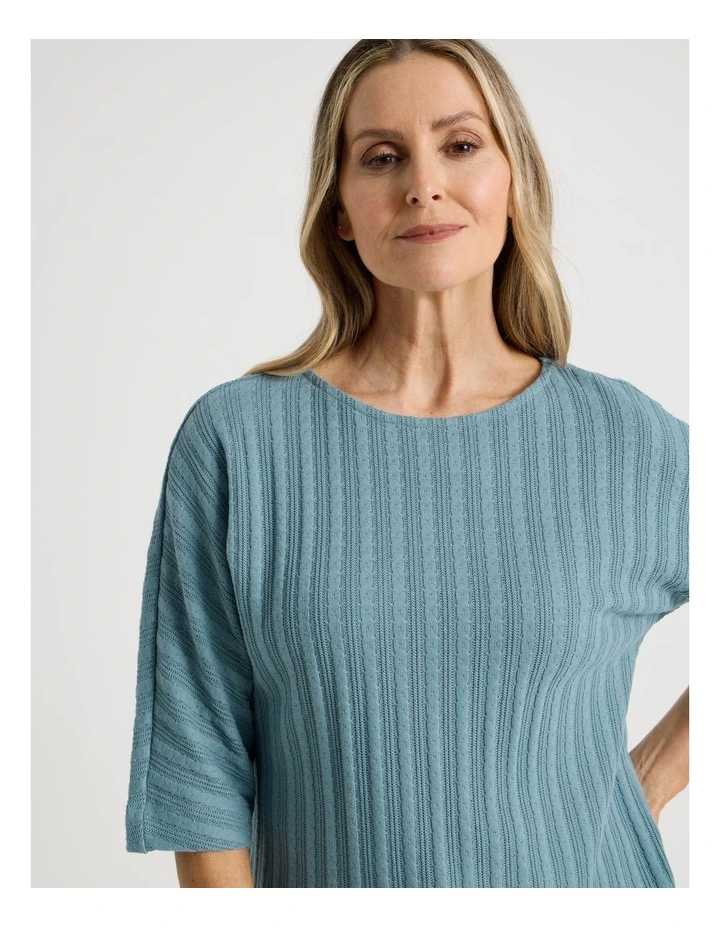 Fancy Knit 3/4 Sleeve Magyar Tee in Slate image 2