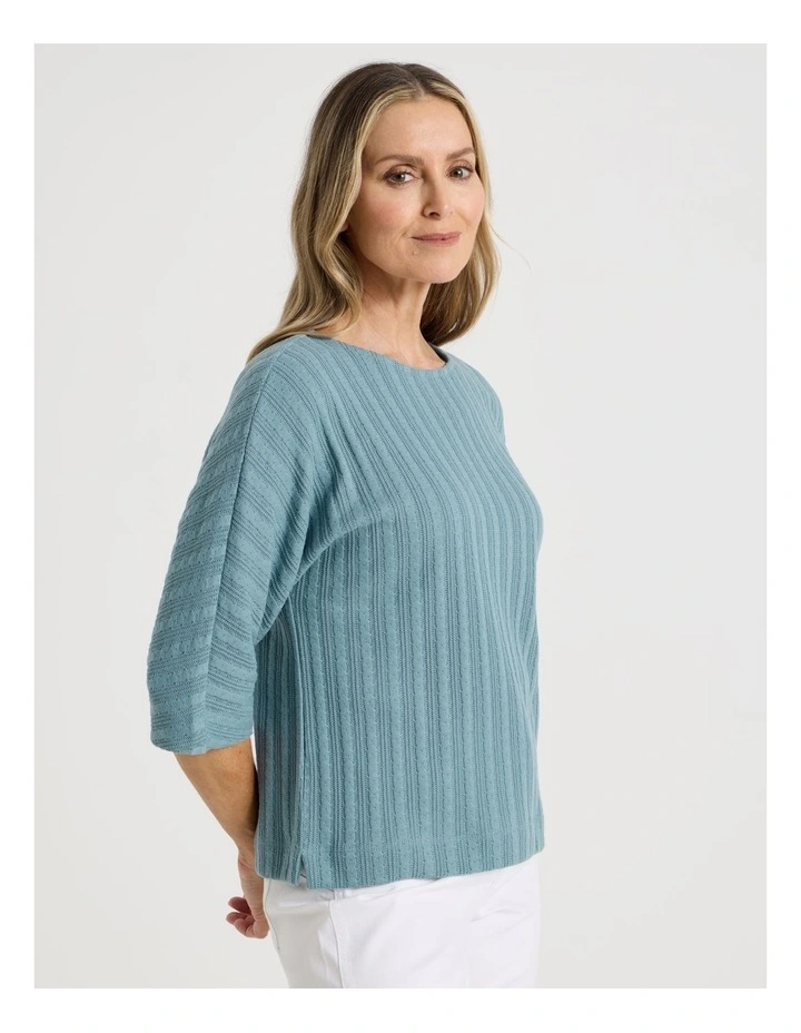Fancy Knit 3/4 Sleeve Magyar Tee in Slate image 3