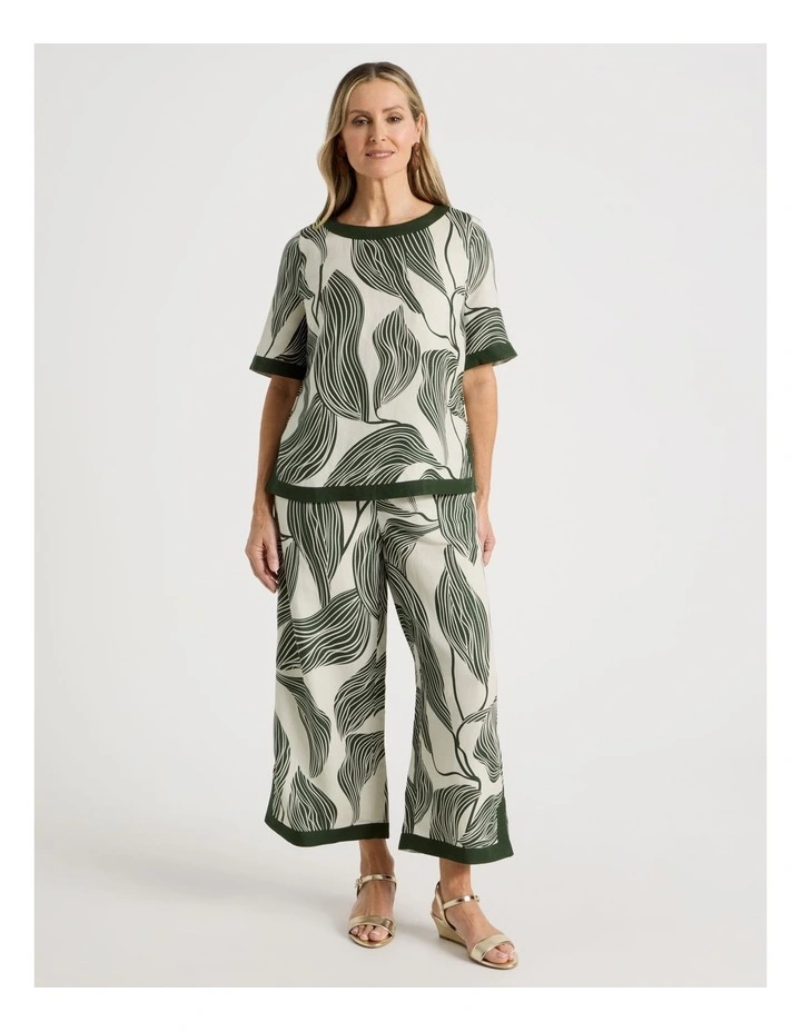 Short Sleeve Top With Solid Contrasts in Neutral/Olive Print image 2