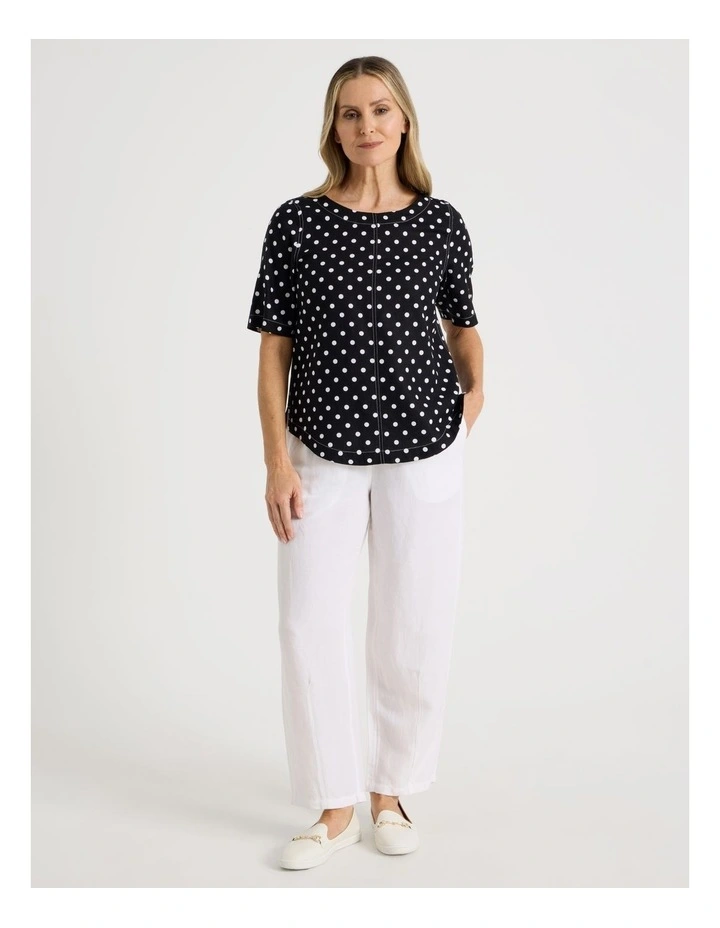 Short Sleeve Top With CF Seam & Curved Hem in Black/White Spot image 2