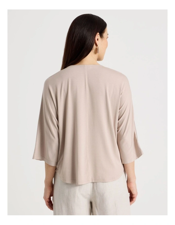 Satin Front Short Magyar Sleeve Mixed Media Tee in Champagne image 6