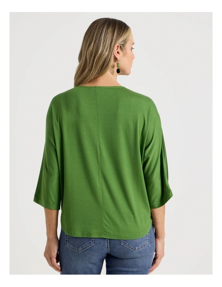 Satin Front Short Magyar Sleeve Mixed Media Tee in Green image 6